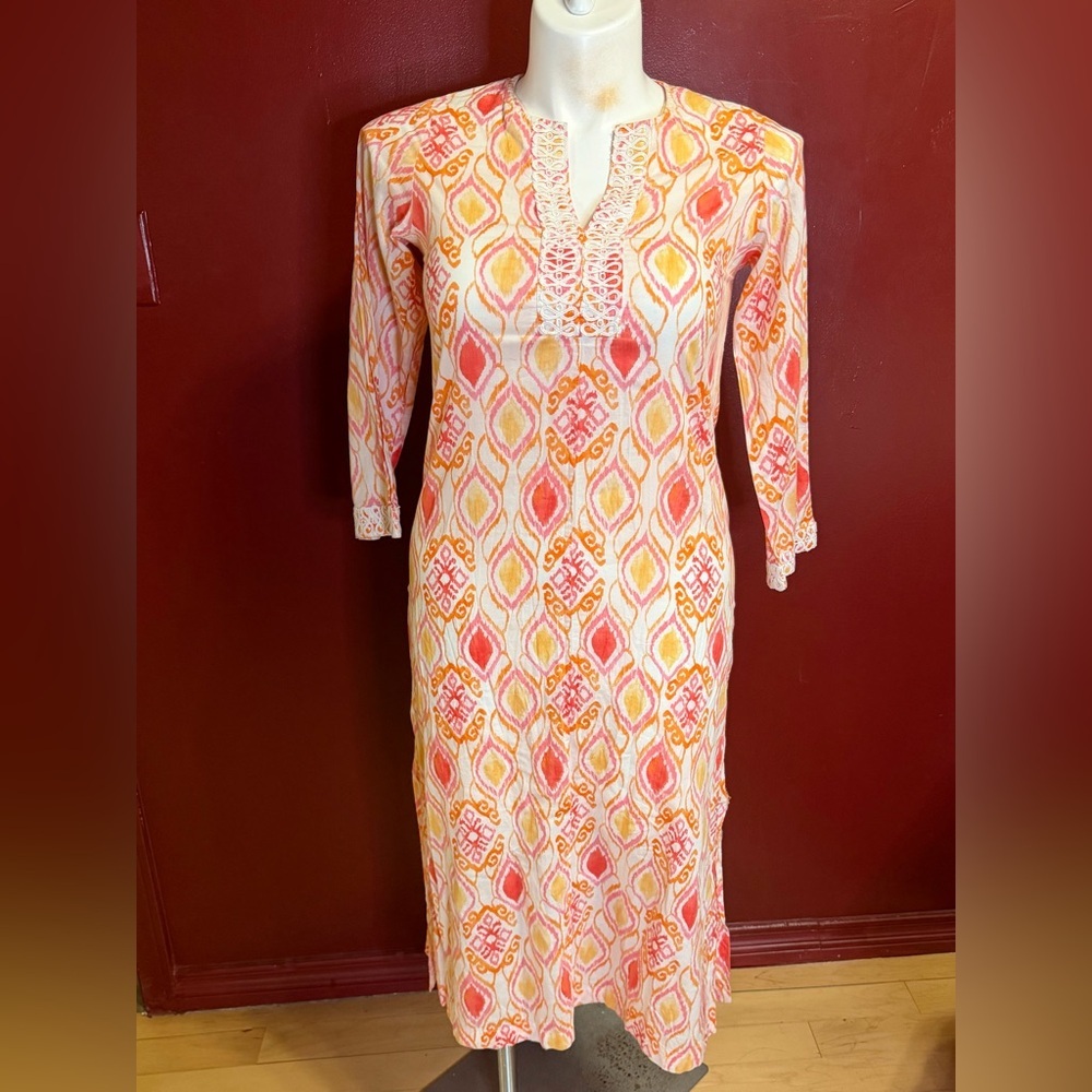 Oscar de la Renta Shift Dress Size XS Orange Pink Designer Luxury